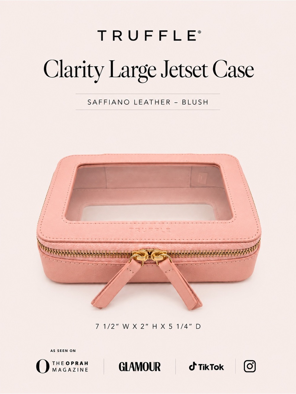 Truffle Clarity Large Jetset Case Blush Saffiano Recycled Leather Travel Case